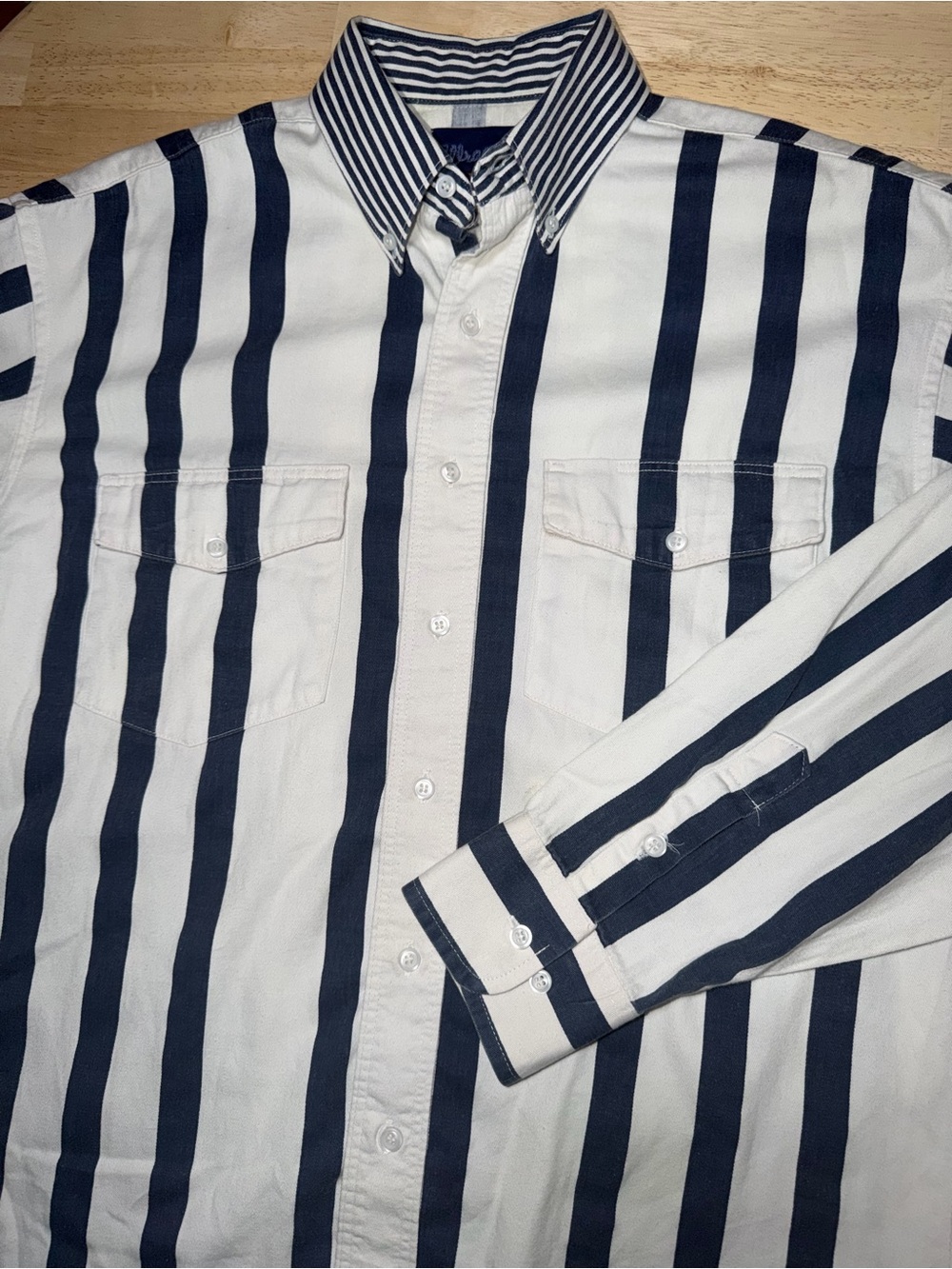 Wrangler Vintage 90s Brushpopper Denim Stripe White Western Shirt Mens Large